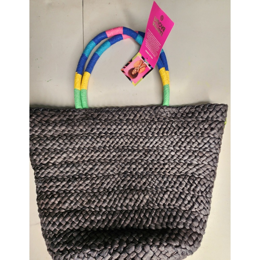 NWT Tabitha Brown for Target Abstract Lemon Print Woven Straw Tote Purse Handbag - Picture 3 of 4